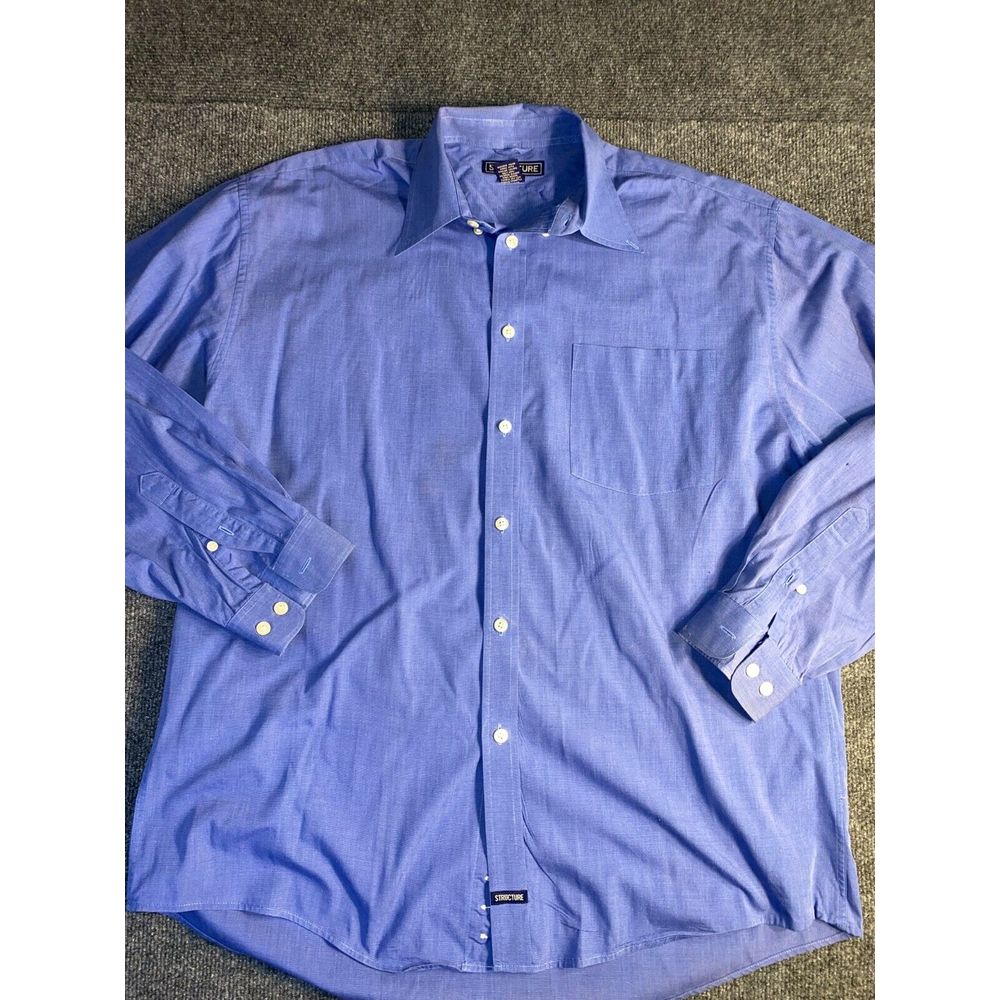 Structure Casual Shirt Mens Medium Blue Cotton Pocket Long Sleeve Button Down